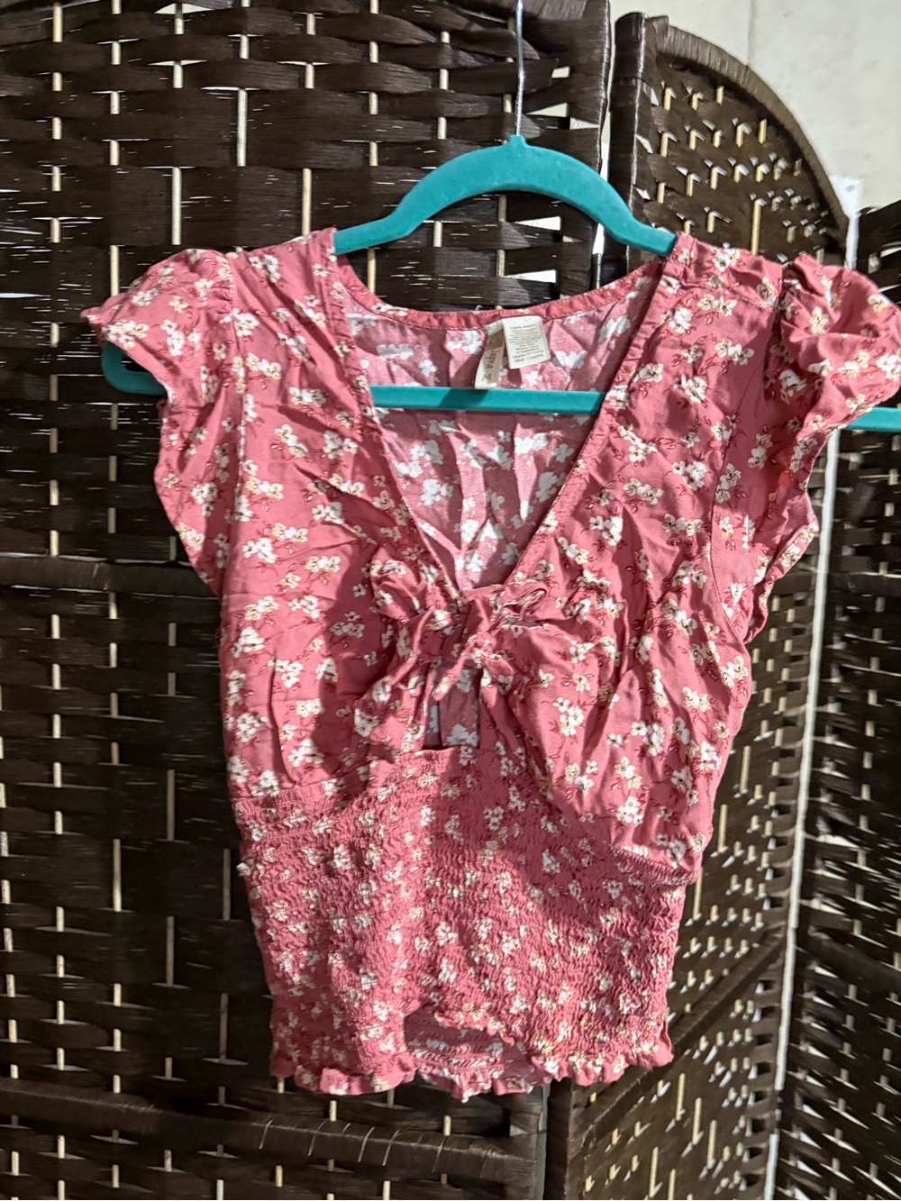 Japna Rose Pink Floral Tie-Front Crop Top